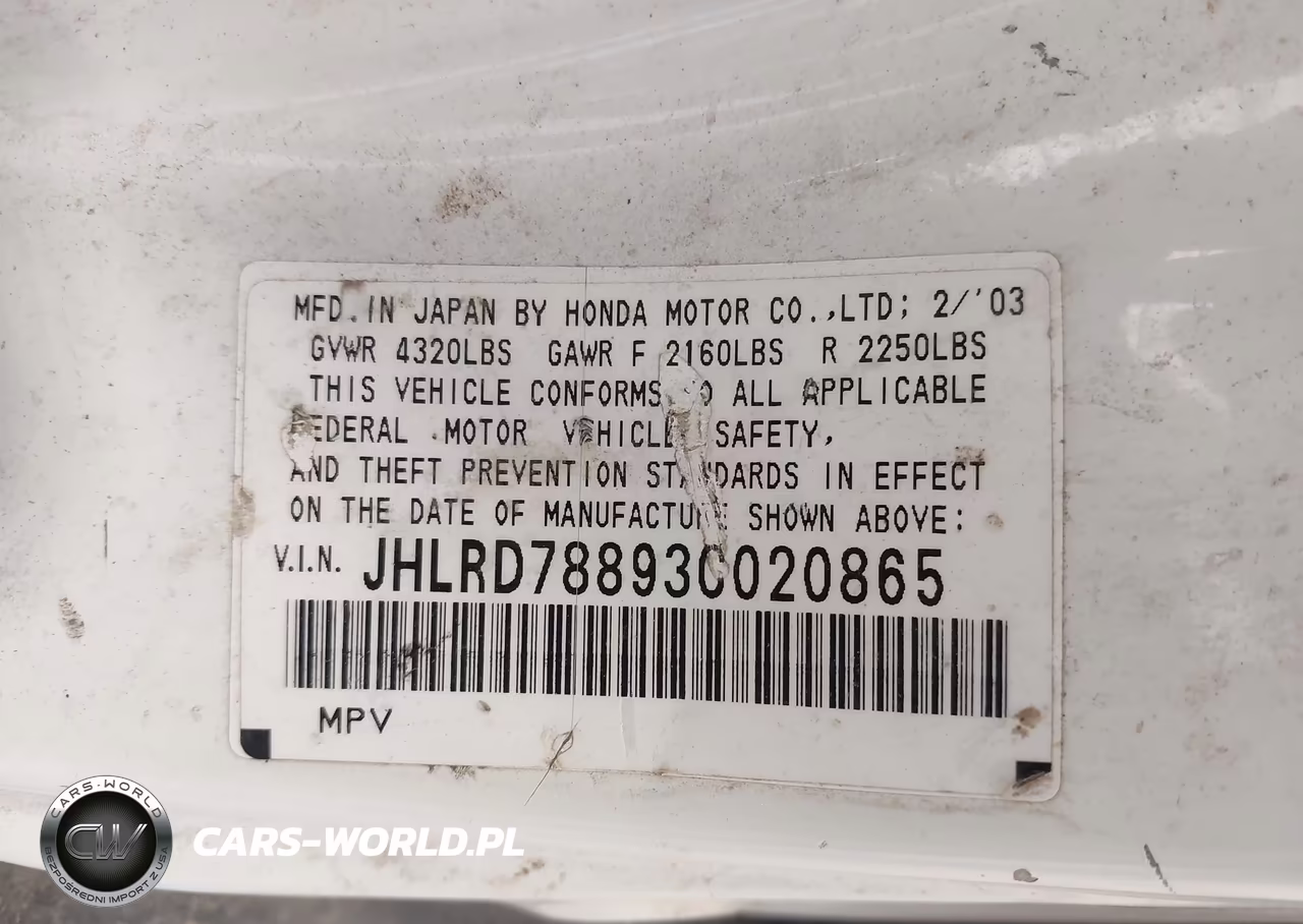 2003 Honda Cr-V Ex VIN:JHLRD78893C020865 - 9