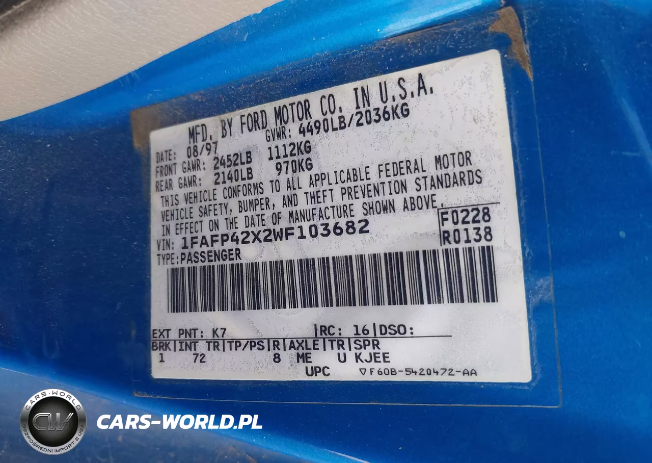 1998 Ford Mustang Gt VIN:1FAFP42X2WF103682 - 9