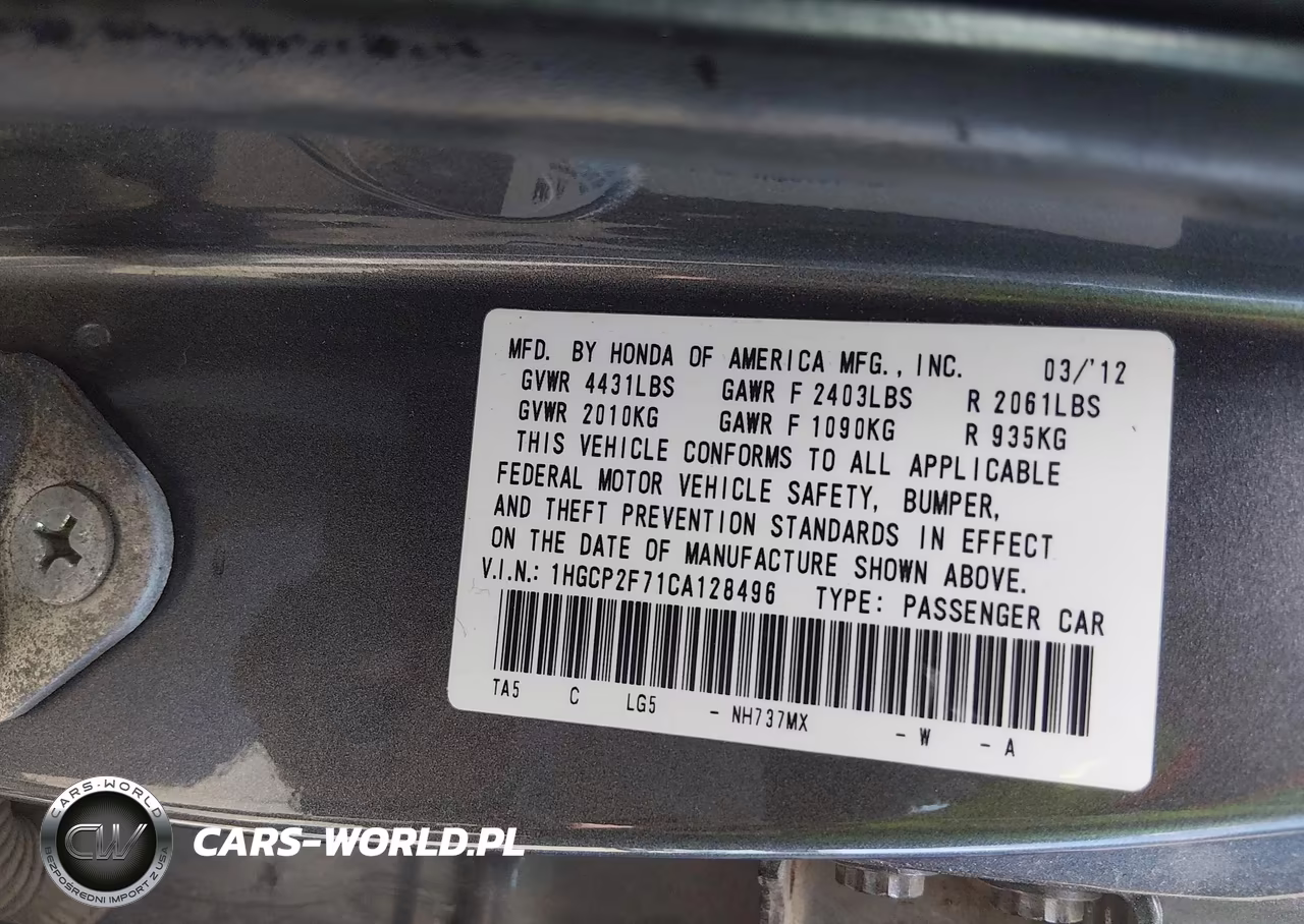 2012 Honda Accord 2.4 Ex VIN:1HGCP2F71CA128496 - 9