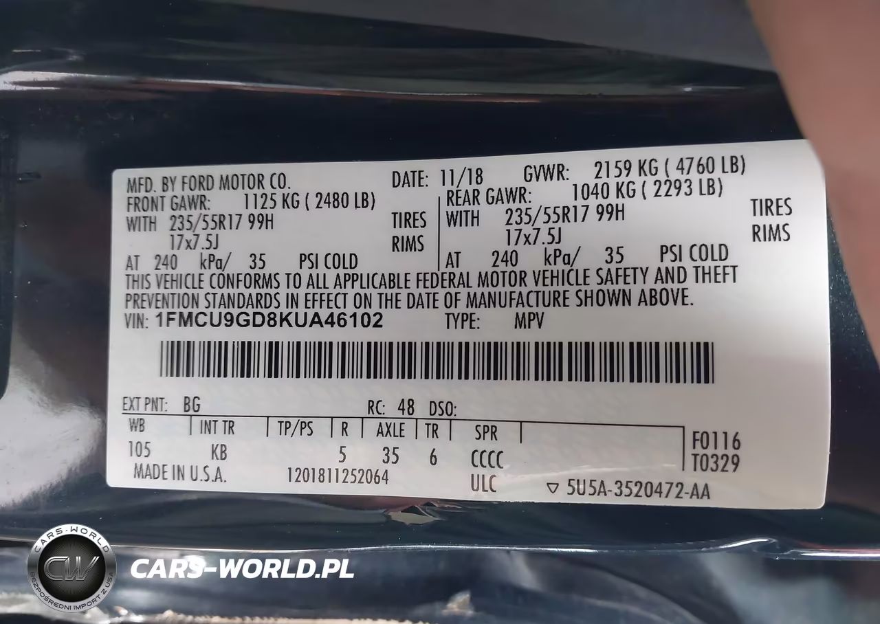 2019 Ford Escape Se VIN:1FMCU9GD8KUA46102 - 9
