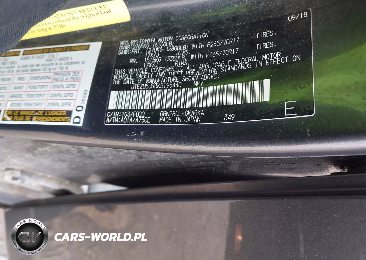 2019 Toyota 4Runner Sr5 VIN:JTEZU5JR3K5195440 - 9