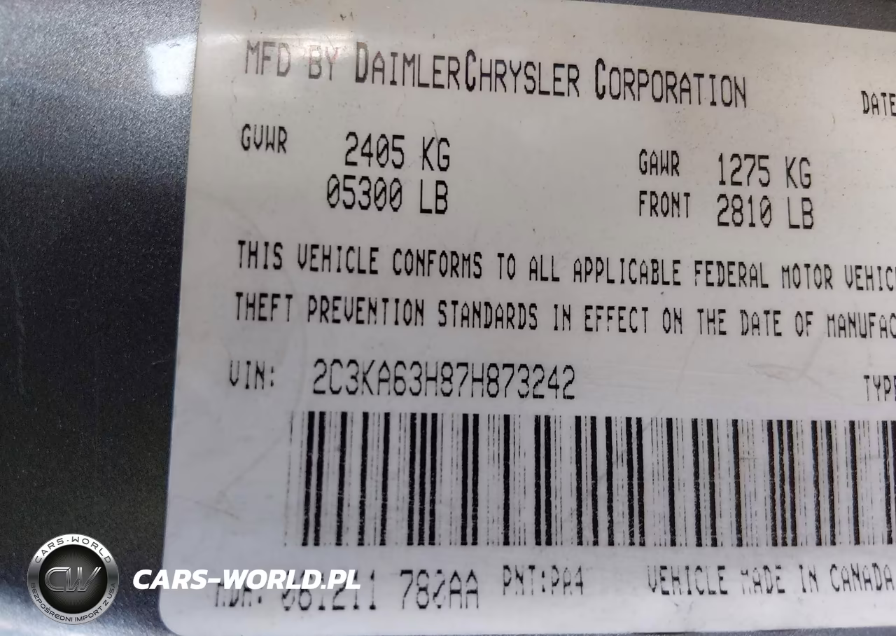2007 Chrysler 300C VIN:2C3KA63H87H873242 - 9
