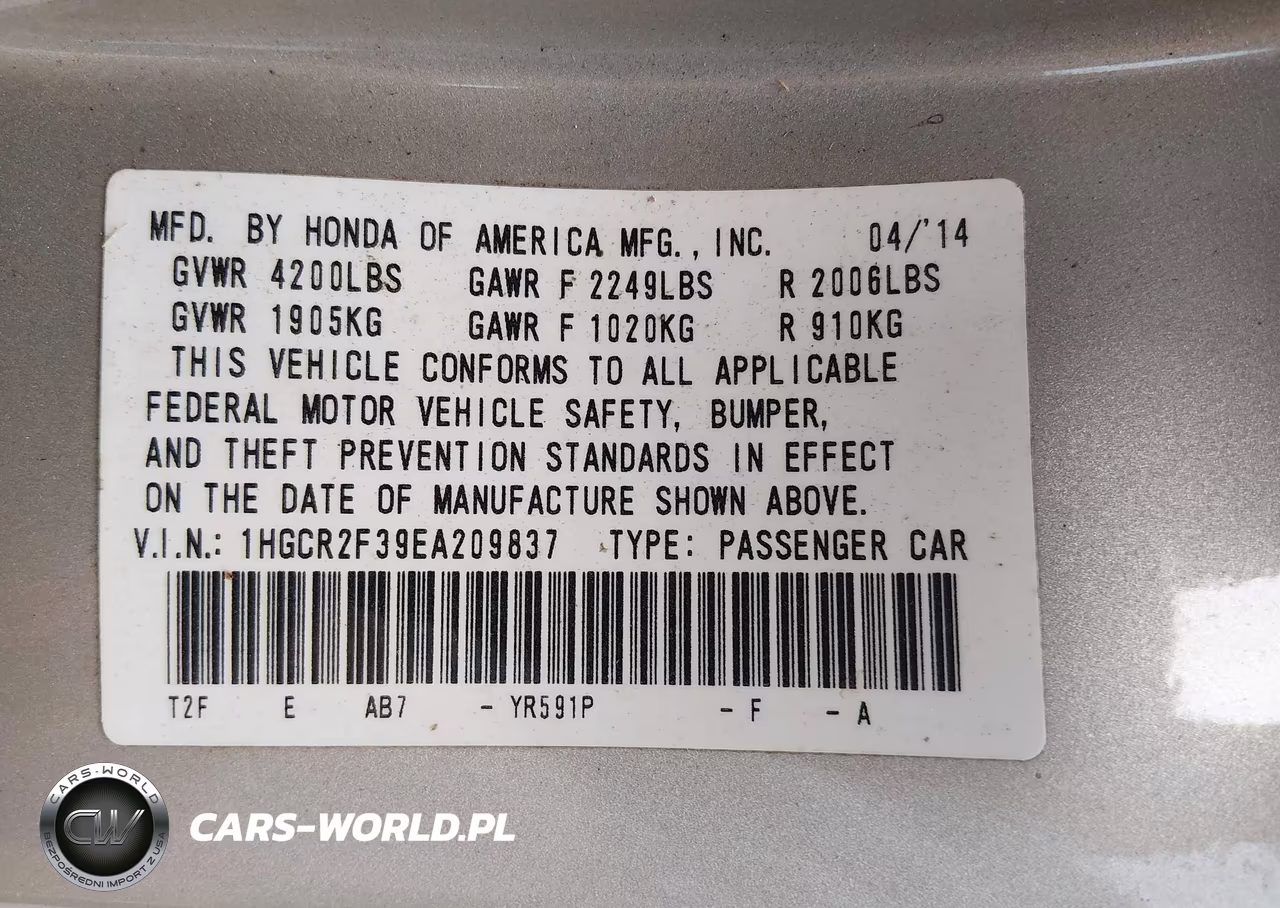 2014 Honda Accord Lx VIN:1HGCR2F39EA209837 - 9