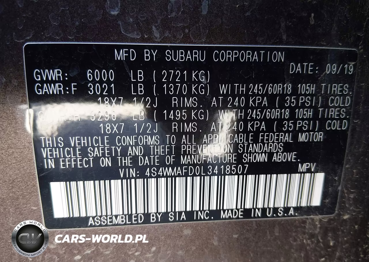 2020 Subaru Ascent Premium VIN:4S4WMAFD0L3418507 - 9