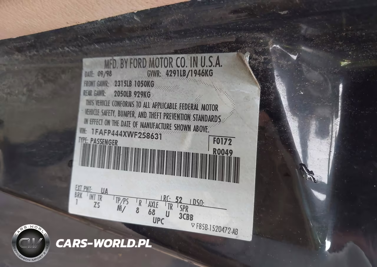 1998 Ford Mustang VIN:1FAFP444XWF258631 - 9