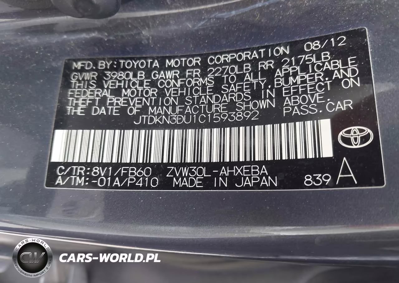 2012 Toyota Prius Two VIN:JTDKN3DU1C1593892 - 9