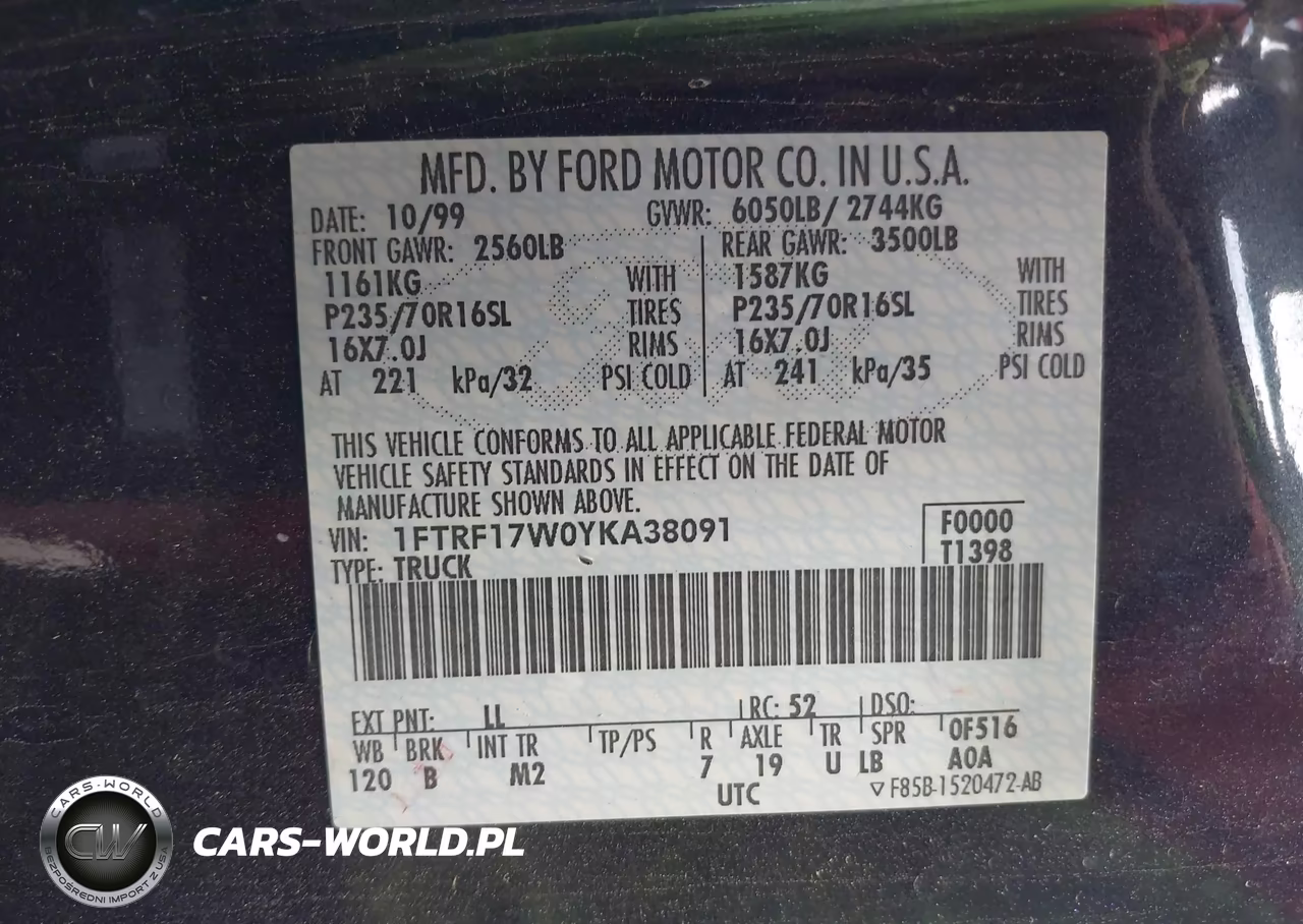 2000 Ford F-150 Work Series-Xl-Xlt VIN:1FTRF17W0YKA38091 - 9