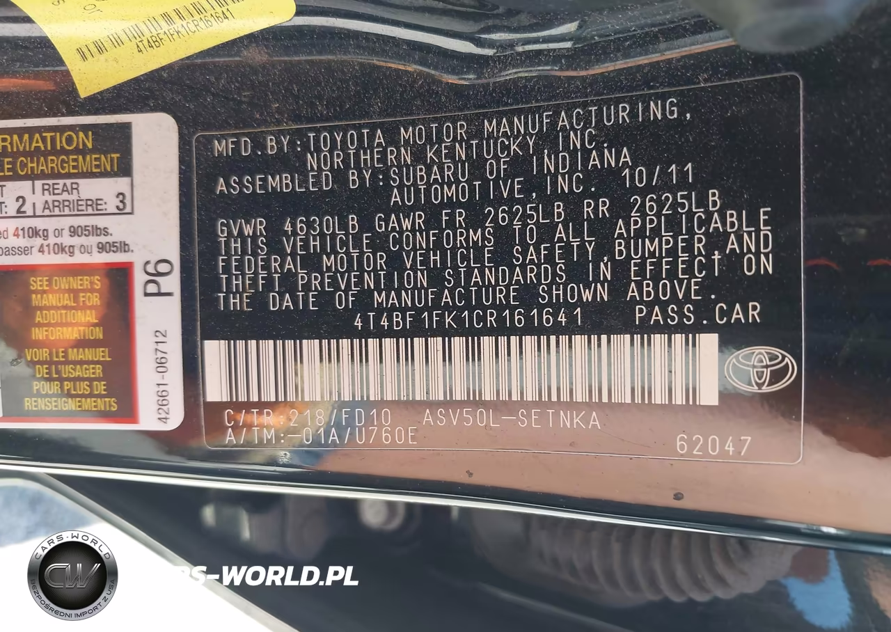 2012 Toyota Camry Le VIN:4T4BF1FK1CR161641 - 9