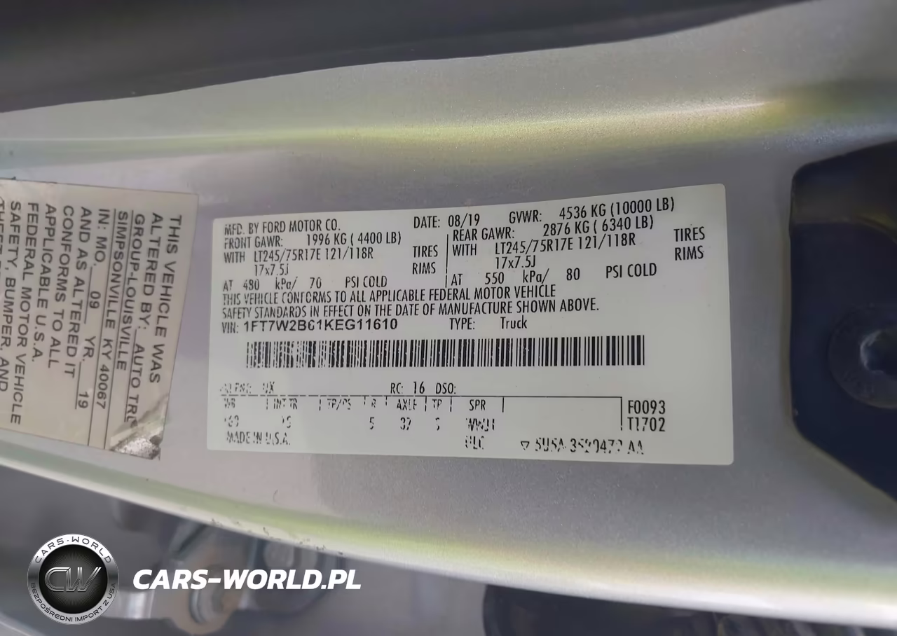 2019 Ford F-250 Xl VIN:1FT7W2B61KEG11610 - 9