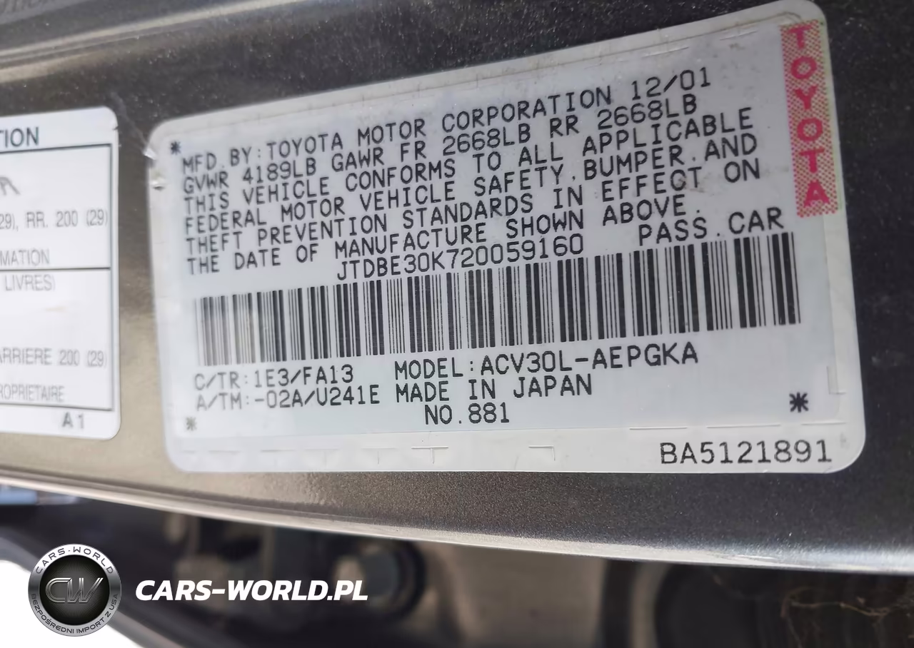2002 Toyota Camry Xle VIN:JTDBE30K720059160 - 9