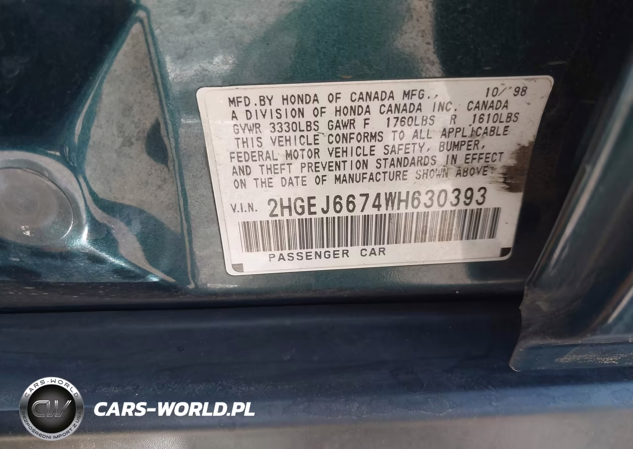 1998 Honda Civic Lx VIN:2HGEJ6674WH630393 - 9