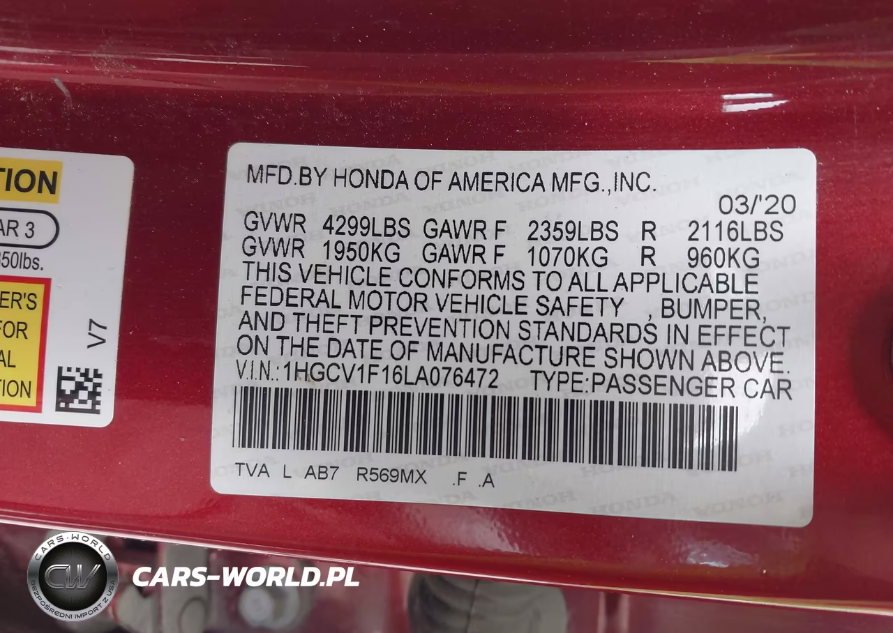 2020 Honda Accord Lx VIN:1HGCV1F16LA076472 - 9