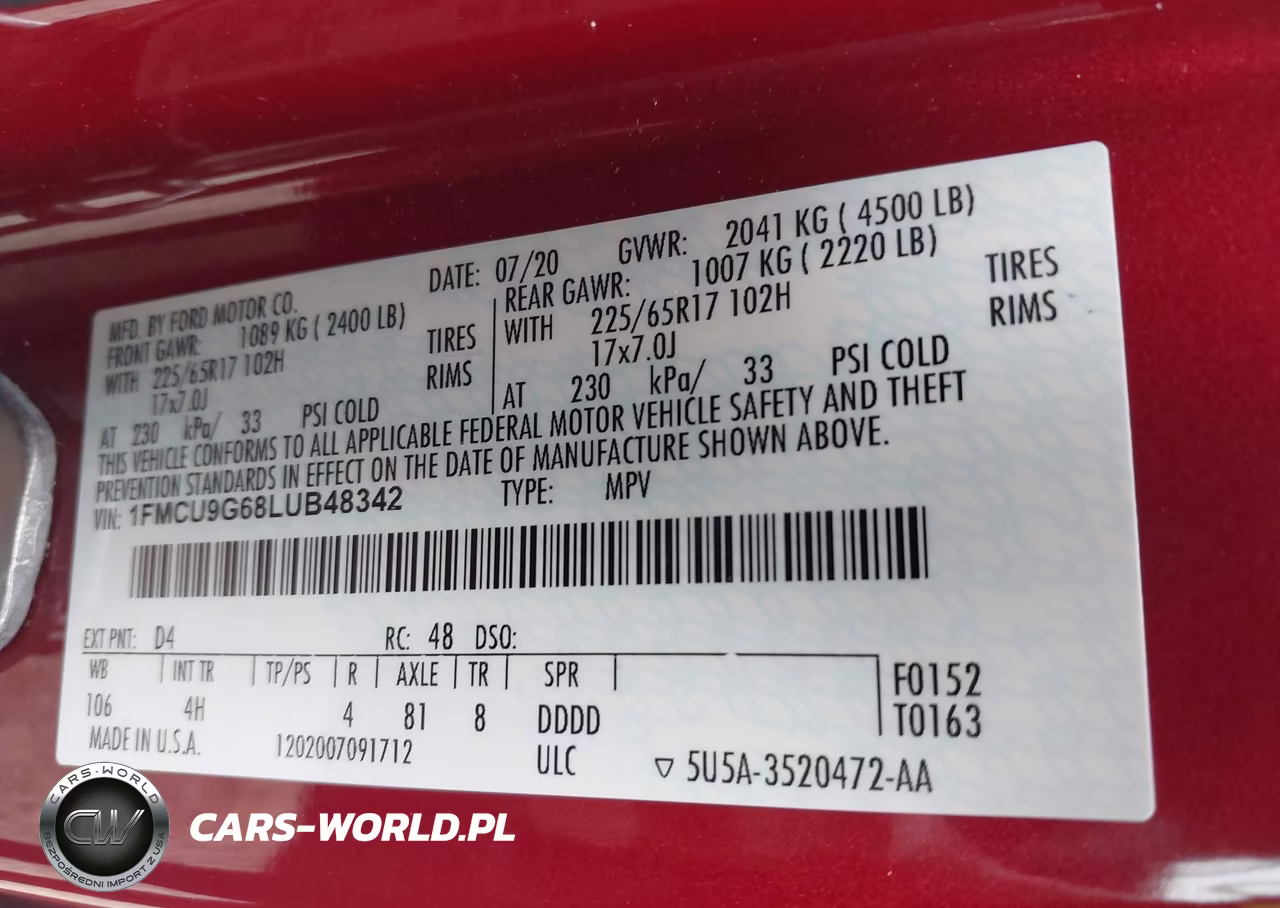 2020 Ford Escape Se VIN:1FMCU9G68LUB48342 - 9
