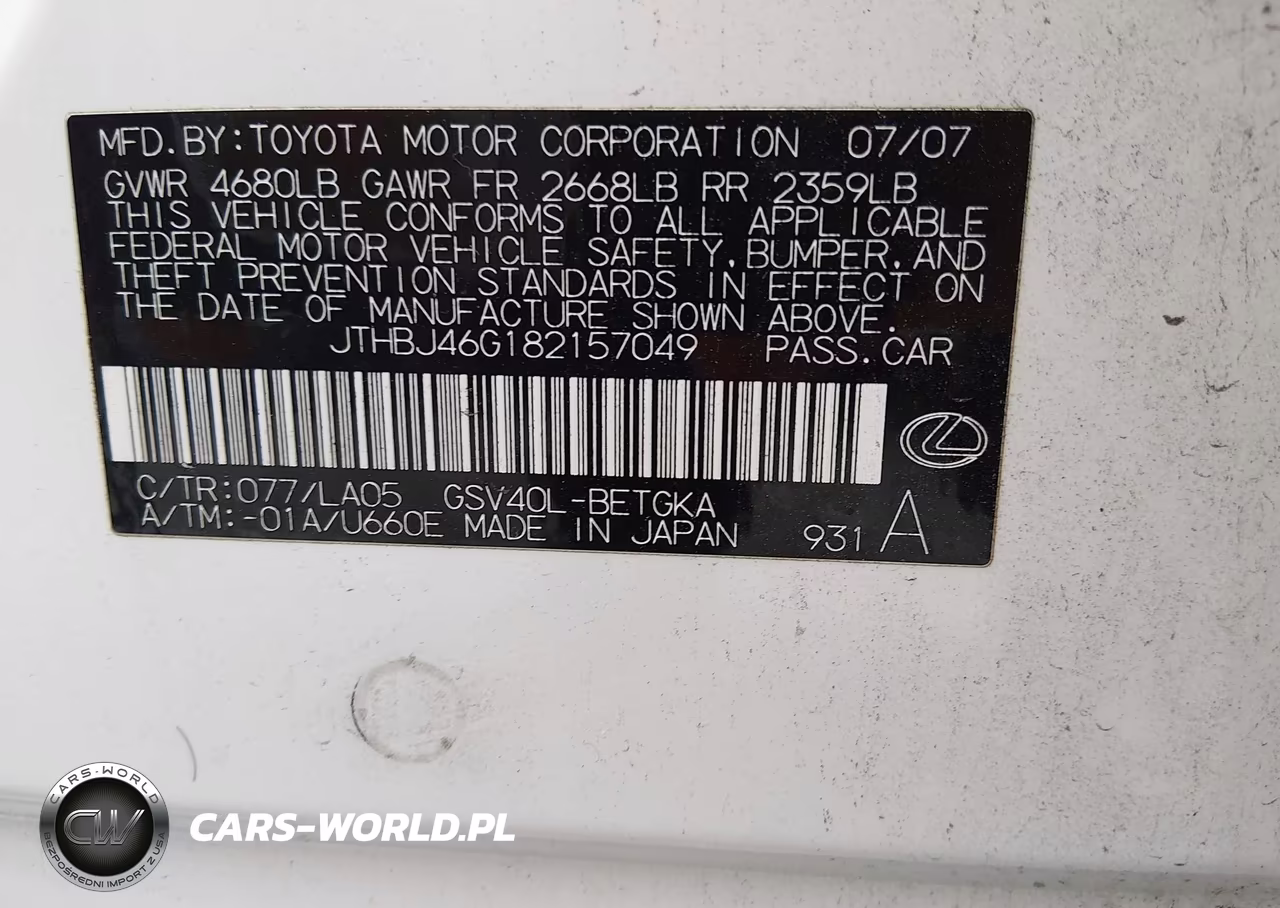 2008 Lexus Es 350 VIN:JTHBJ46G182157049 - 9