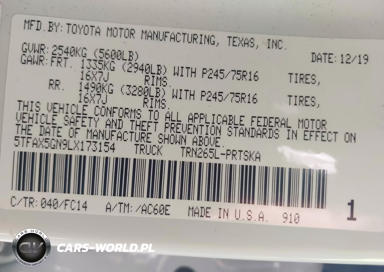 2020 Toyota Tacoma Sr5 VIN:5TFAX5GN9LX173154 - 9