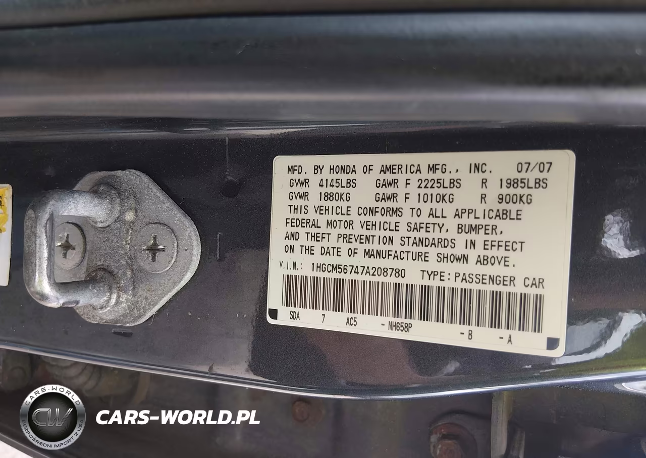 2007 Honda Accord 2.4 Ex VIN:1HGCM56747A208780 - 9