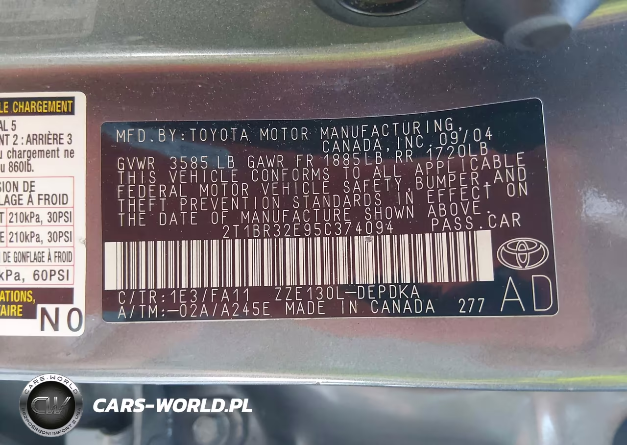 2005 Toyota Corolla Ce VIN:2T1BR32E95C374094 - 9