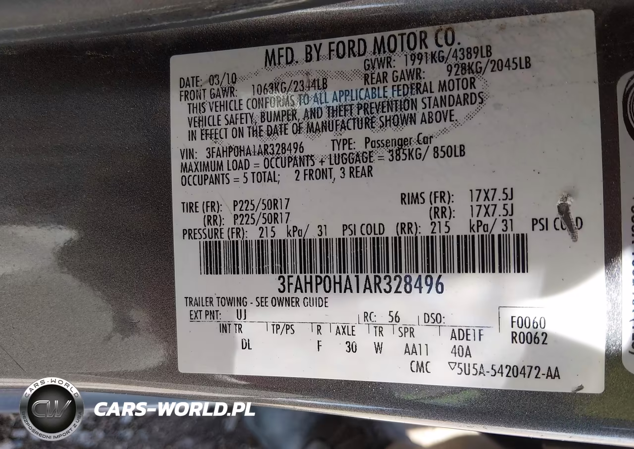 2010 Ford Fusion Se VIN:3FAHP0HA1AR328496 - 9