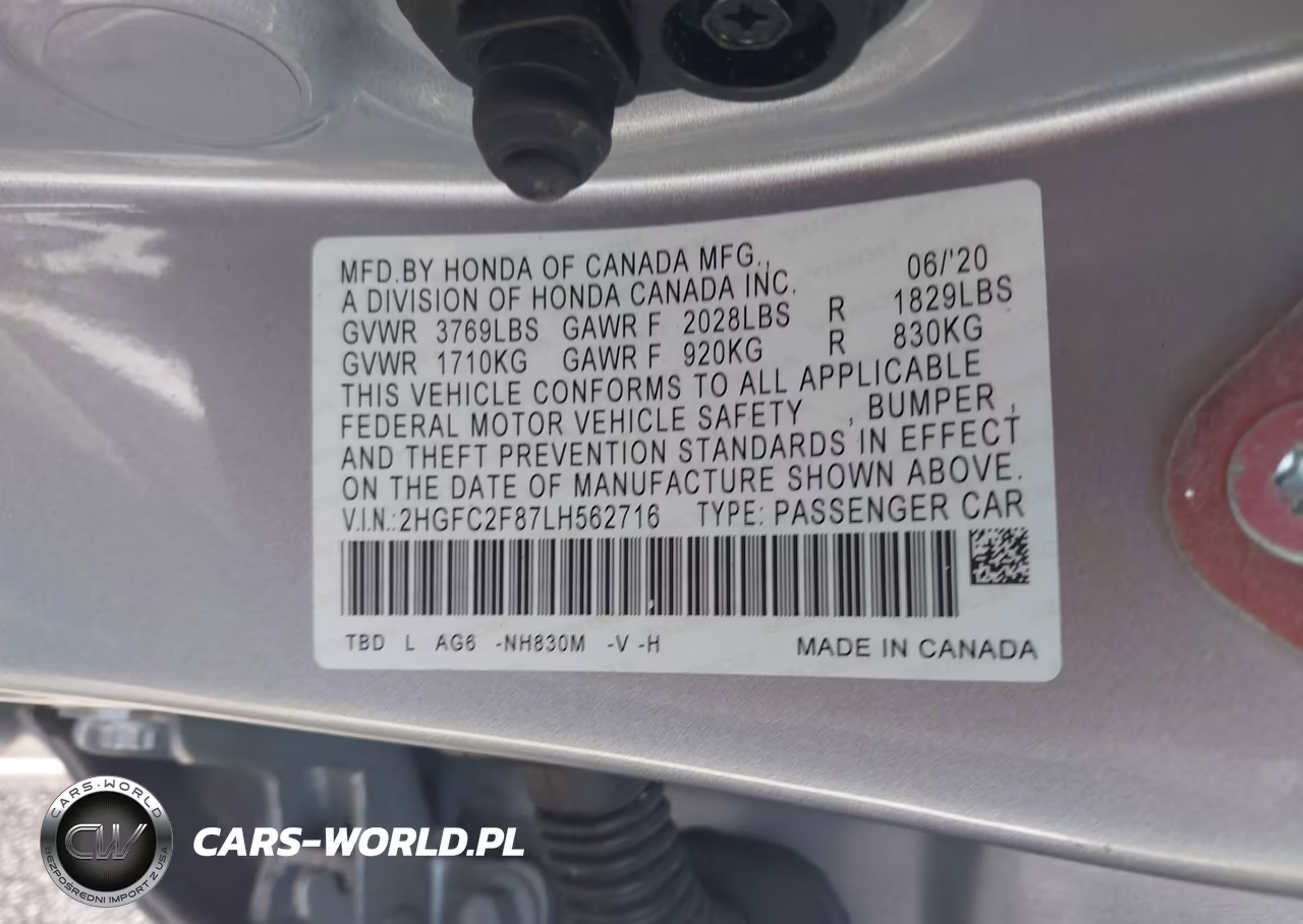 2020 Honda Civic Sport VIN:2HGFC2F87LH562716 - 9