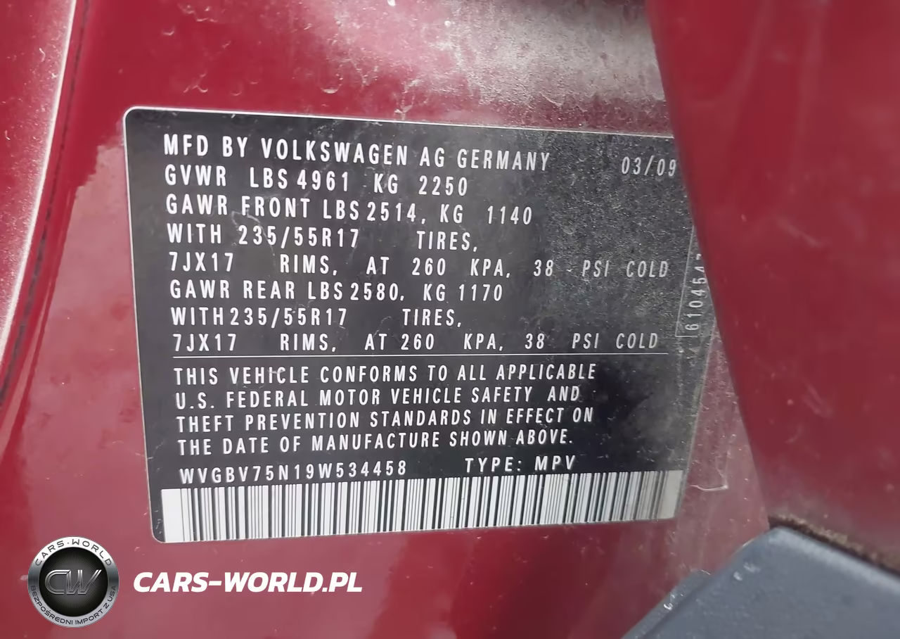2009 Volkswagen Tiguan Se VIN:WVGBV75N19W534458 - 9
