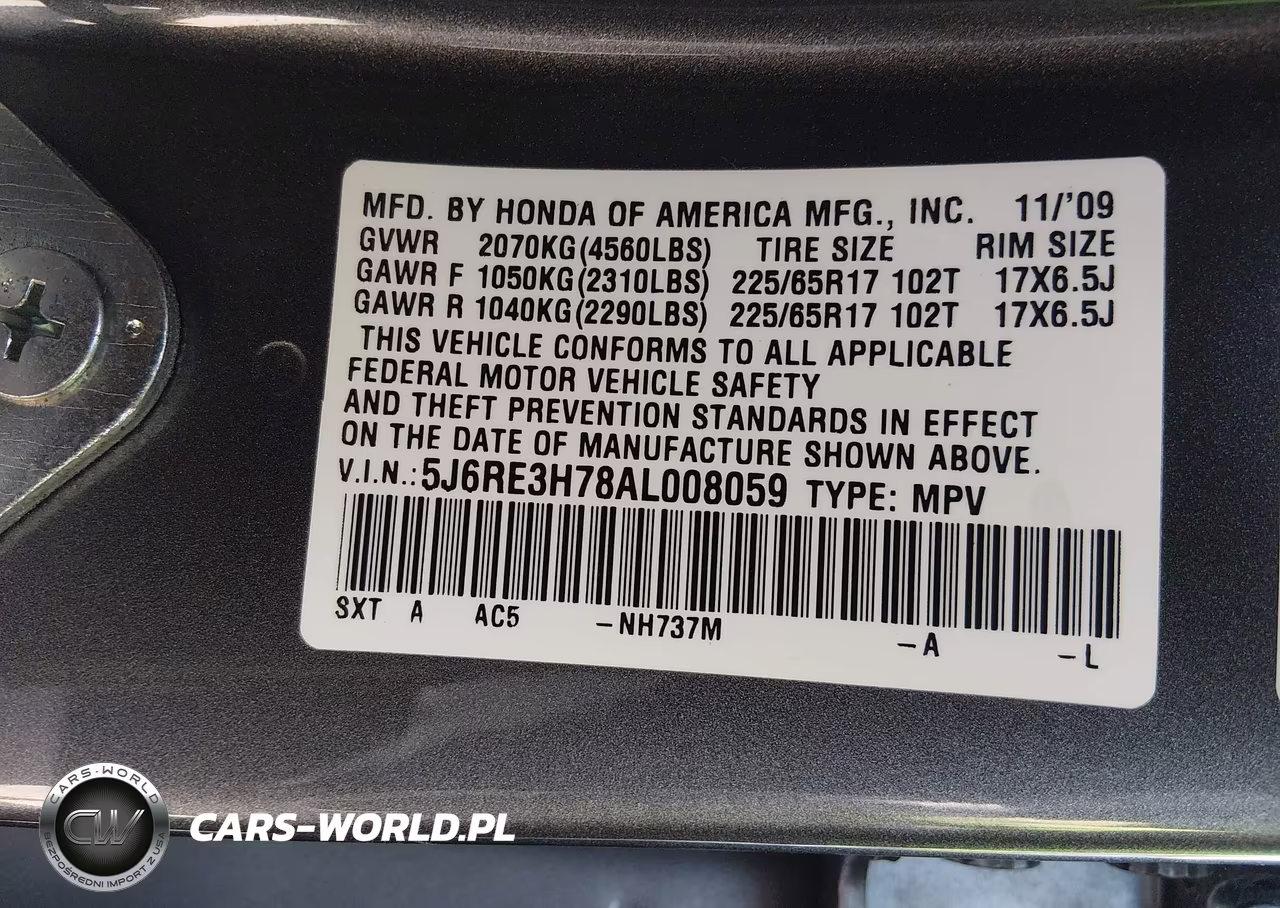 2010 Honda Cr-V Ex-L VIN:5J6RE3H78AL008059 - 9