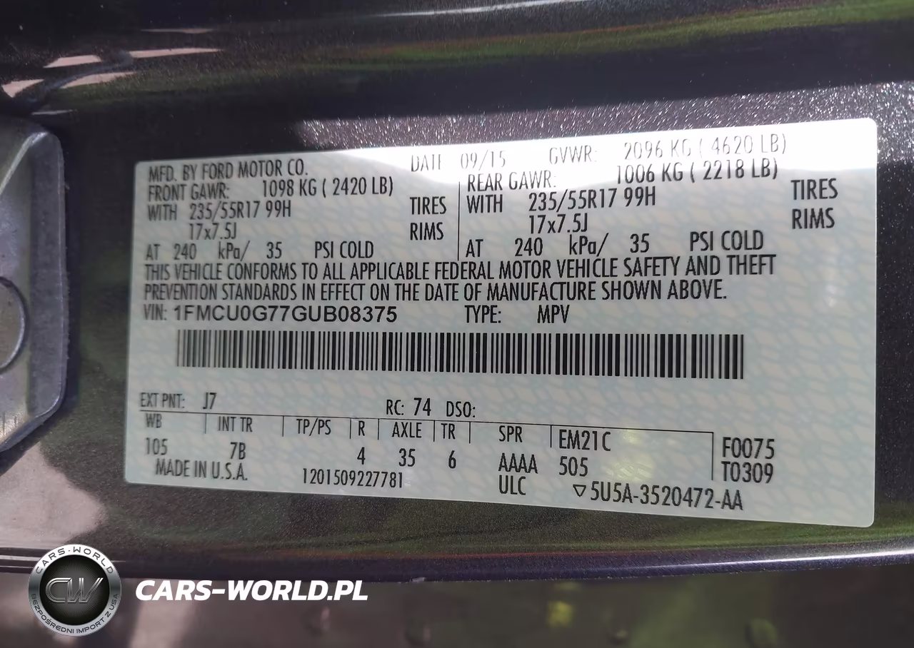 2016 Ford Escape Se VIN:1FMCU0G77GUB08375 - 9