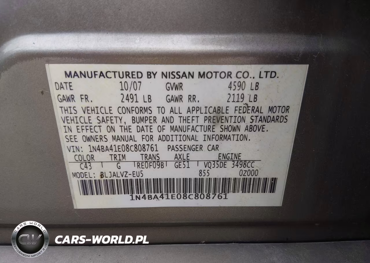 2008 Nissan Maxima 3.5 Se VIN:1N4BA41E08C808761 - 9