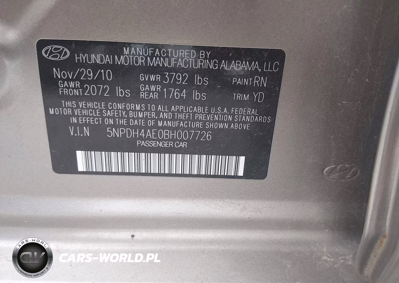 2011 Hyundai Elantra Gls VIN:5NPDH4AE0BH007726 - 9