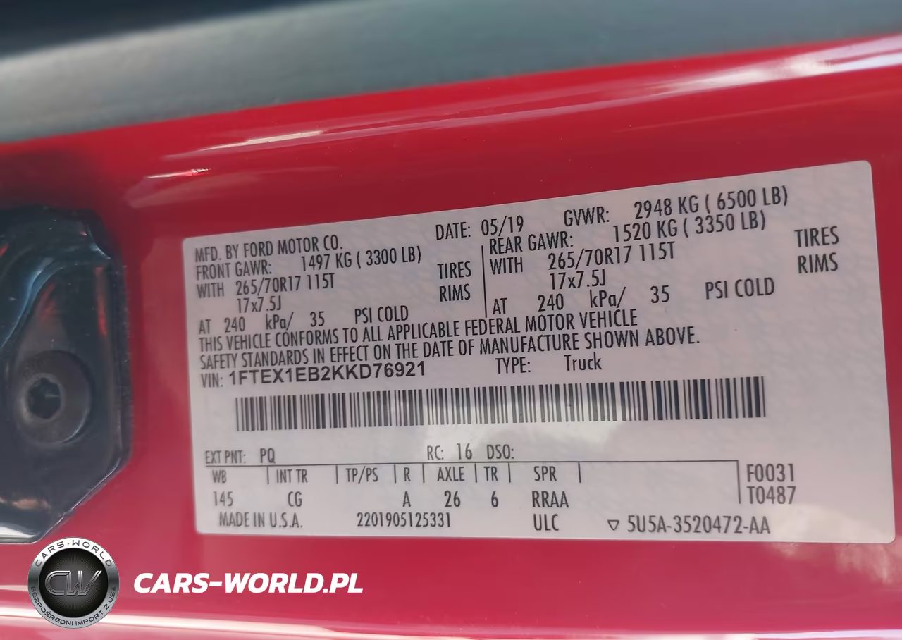 2019 Ford F-150 Xl VIN:1FTEX1EB2KKD76921 - 9