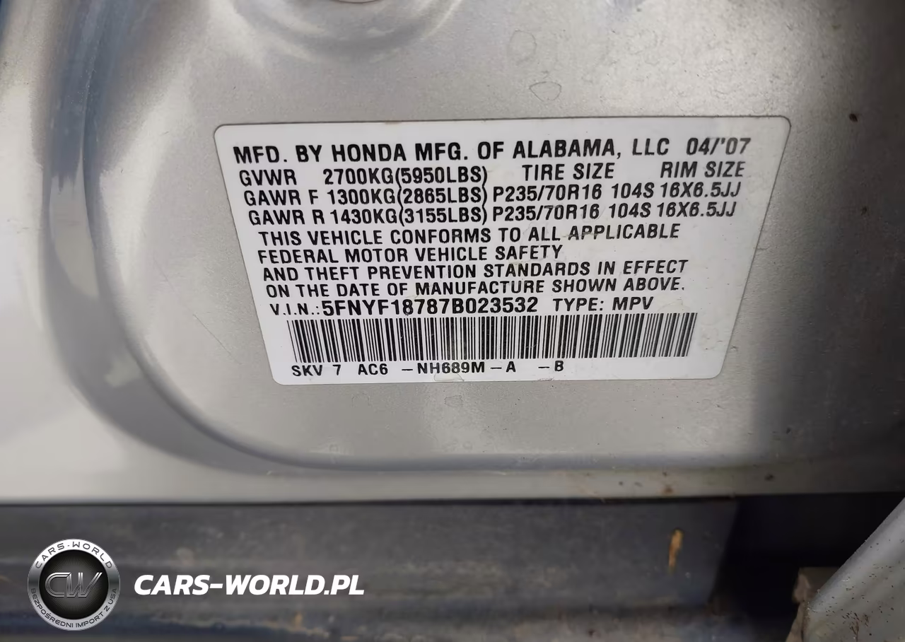 2007 Honda Pilot Ex-L VIN:5FNYF18787B023532 - 9