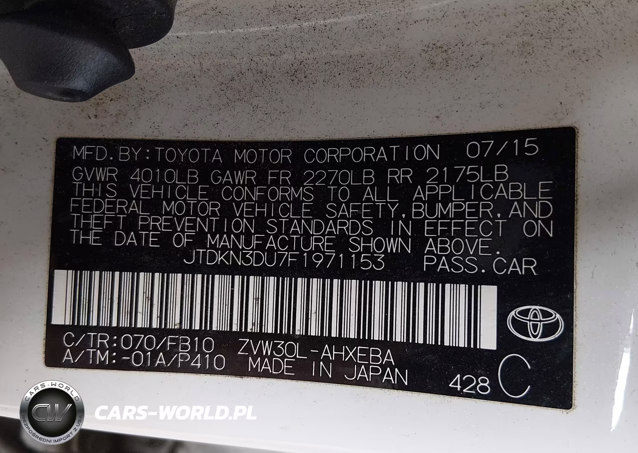 2015 Toyota Prius Two VIN:JTDKN3DU7F1971153 - 9