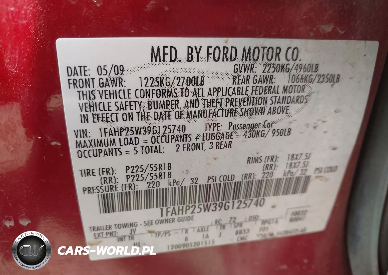 2009 Ford Taurus Limited VIN:1FAHP25W39G125740 - 9