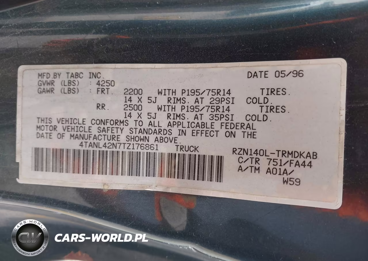 1996 Toyota Tacoma VIN:4TANL42N7TZ176861 - 9