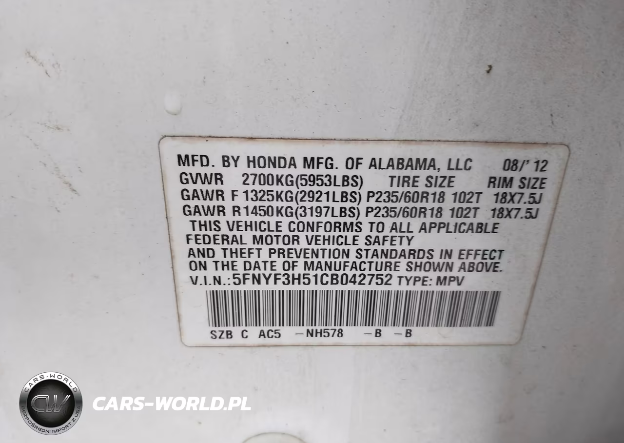 2012 Honda Pilot Ex-L VIN:5FNYF3H51CB042752 - 9
