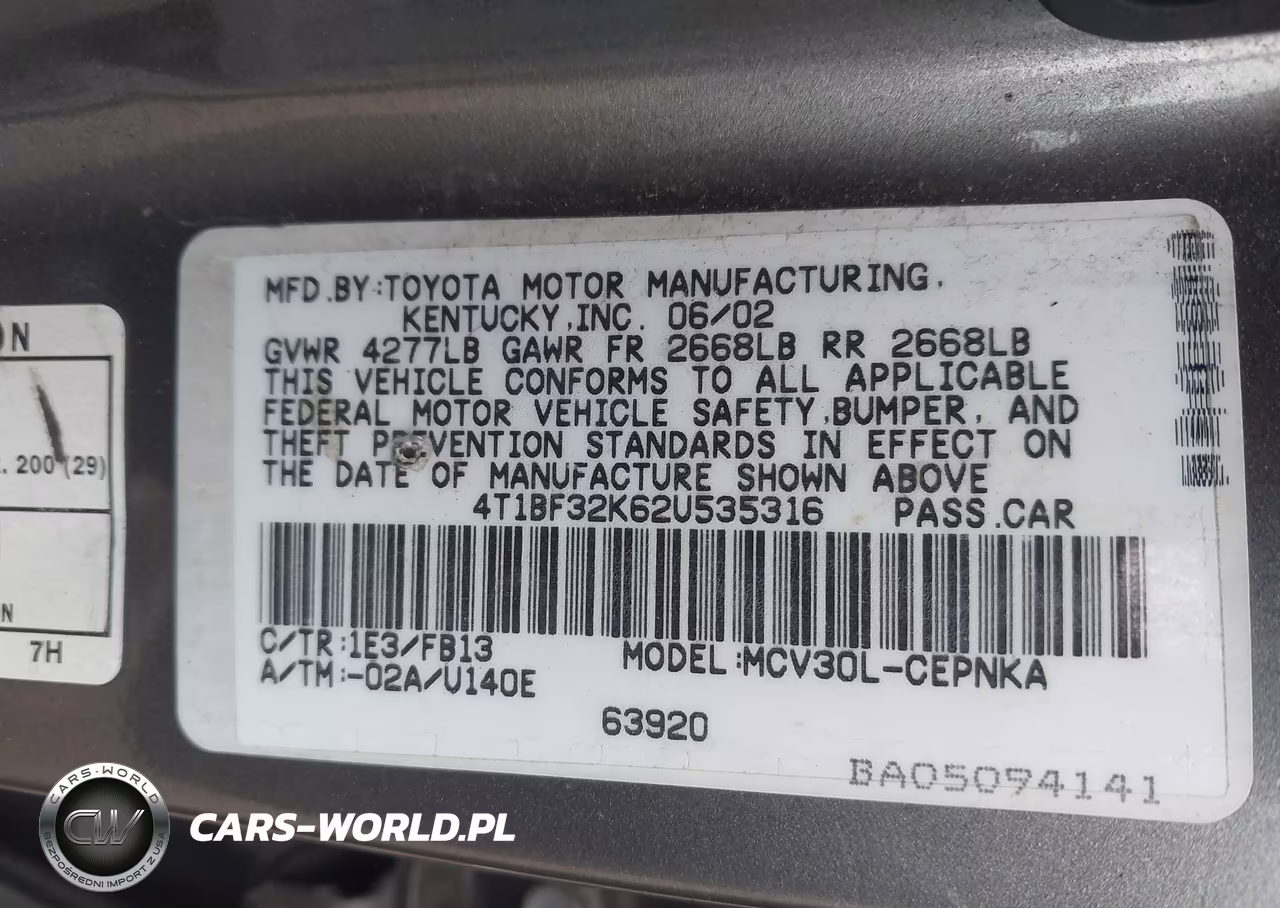 2002 Toyota Camry Le V6 VIN:4T1BF32K62U535316 - 9