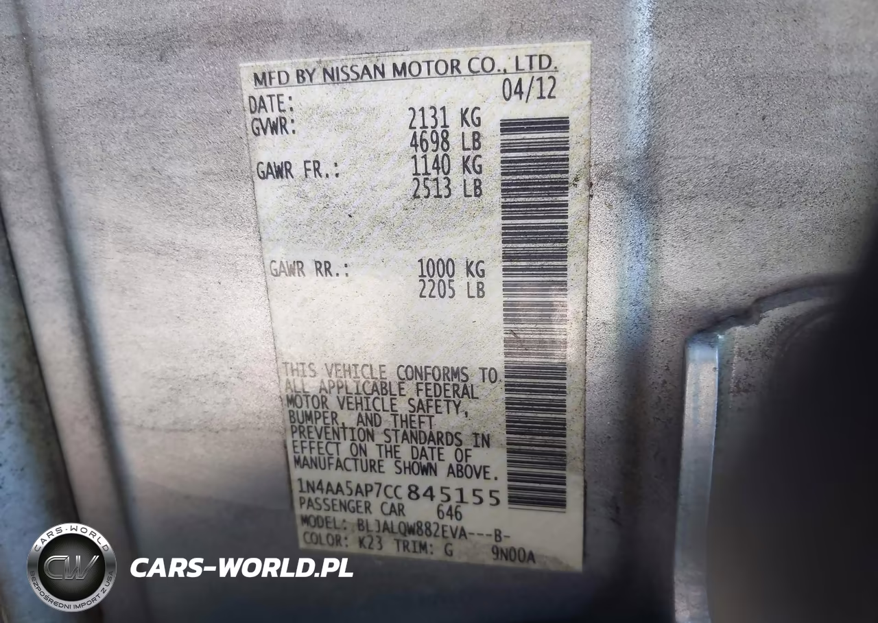 2012 Nissan Maxima 3.5 S VIN:1N4AA5AP7CC845155 - 9