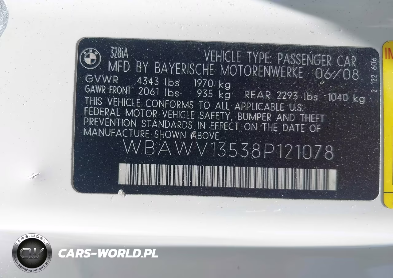 2008 BMW 328I VIN:WBAWV13538P121078 - 9