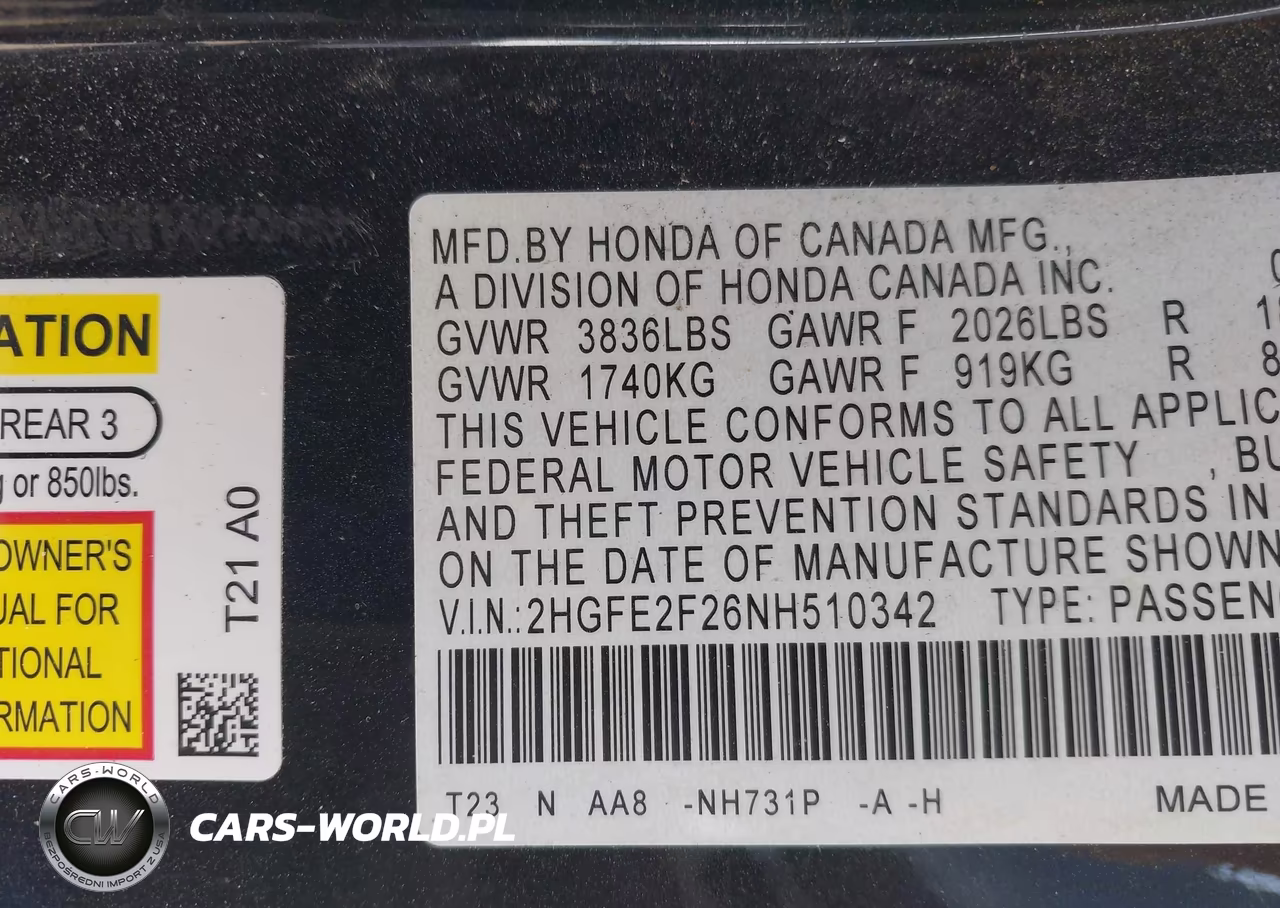 2022 Honda Civic Lx VIN:2HGFE2F26NH510342 - 9