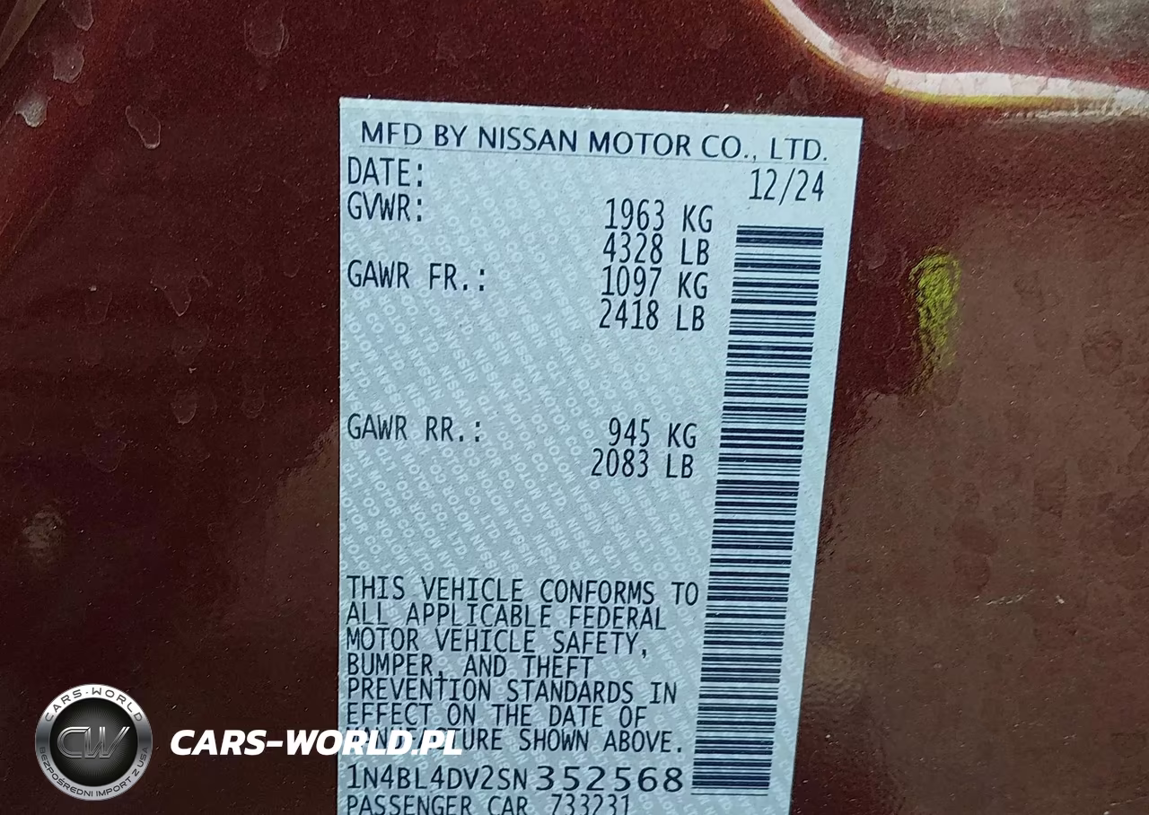 2025 Nissan Altima Sv Fwd VIN:1N4BL4DV2SN352568 - 9