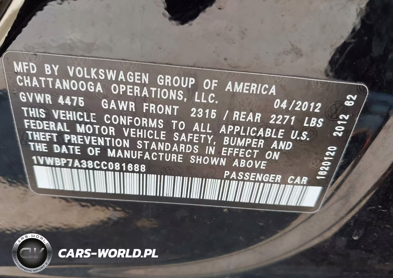 2012 Volkswagen Passat 2.5L Se VIN:1VWBP7A38CC081688 - 9