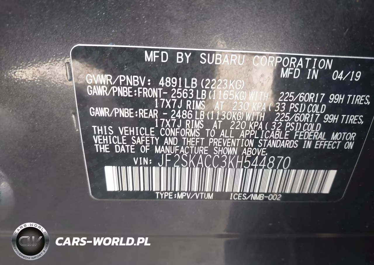 2019 Subaru Forester VIN:JF2SKACC3KH544870 - 9
