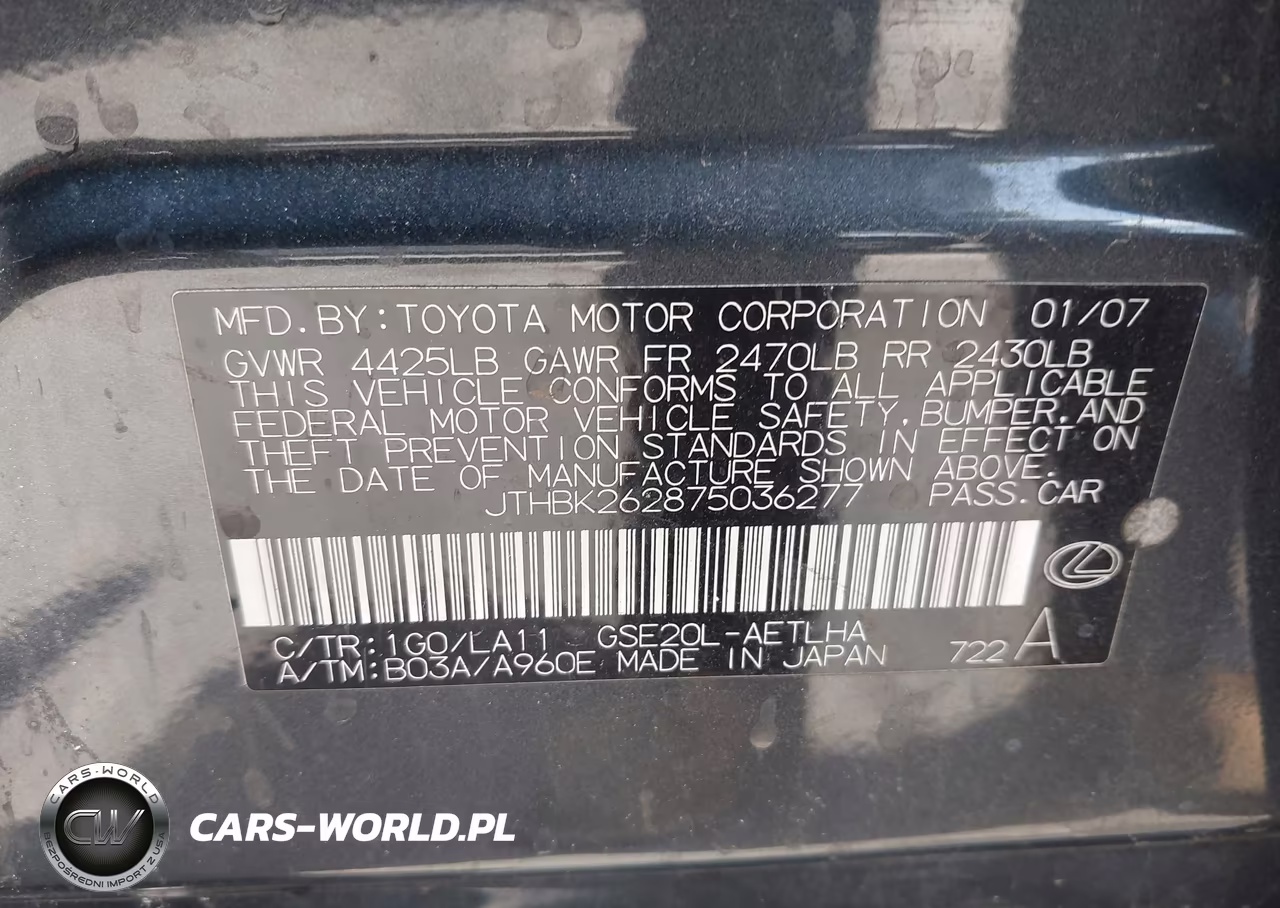 2007 Lexus Is 250 VIN:JTHBK262875036277 - 9