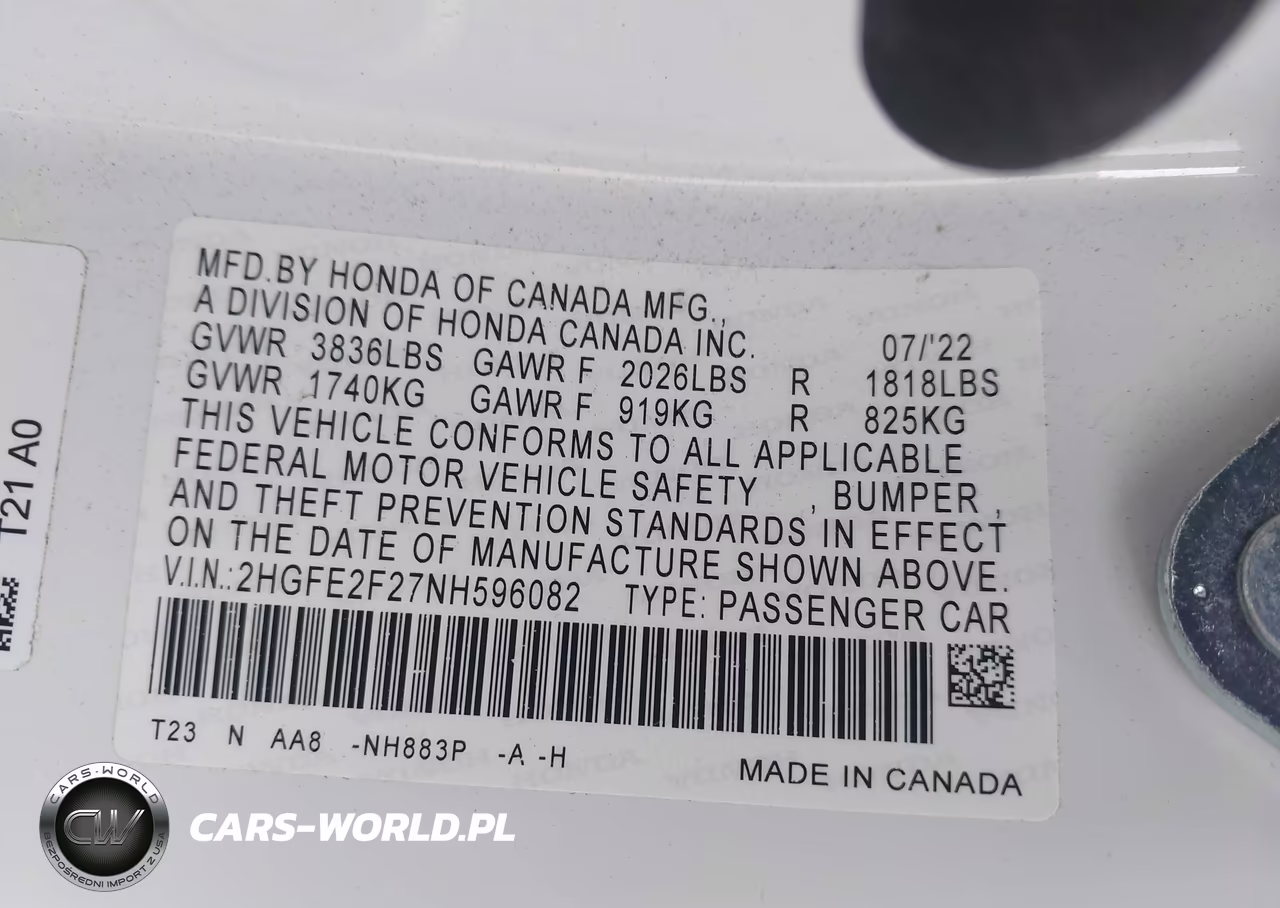 2022 Honda Civic Lx VIN:2HGFE2F27NH596082 - 9