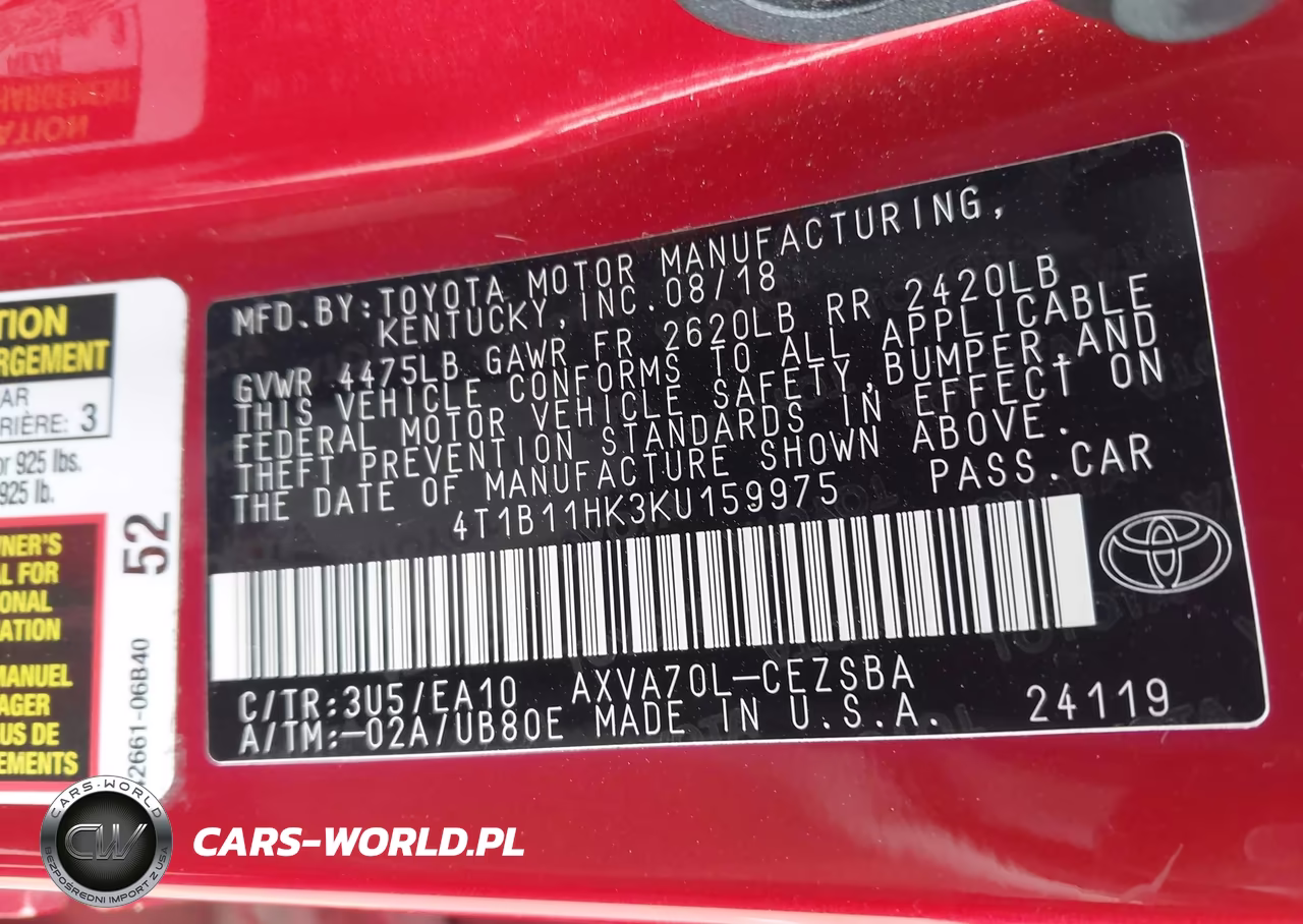 2019 Toyota Camry Se VIN:4T1B11HK3KU159975 - 9