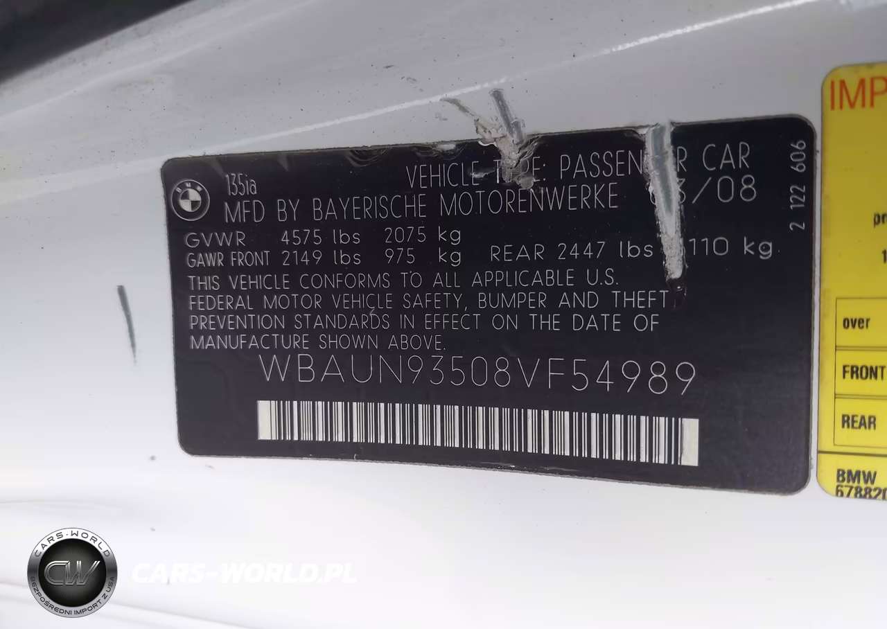 2008 BMW 135I VIN:WBAUN93508VF54989 - 9