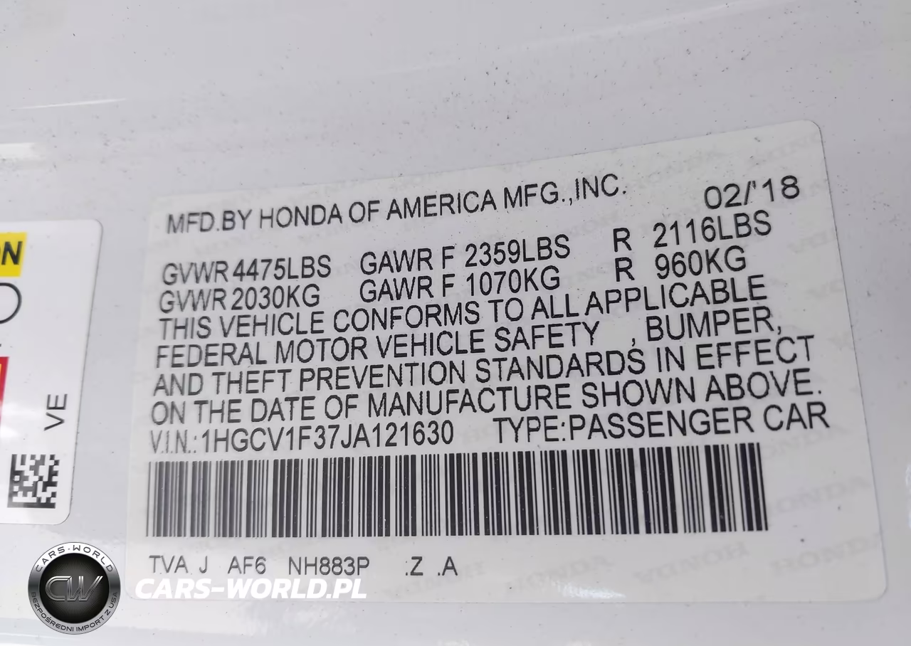 2018 Honda Accord Sport VIN:1HGCV1F37JA121630 - 9