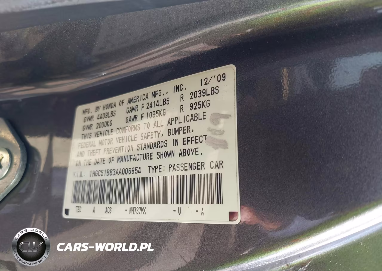 2010 Honda Accord 2.4 Ex-L VIN:1HGCS1B83AA006954 - 9