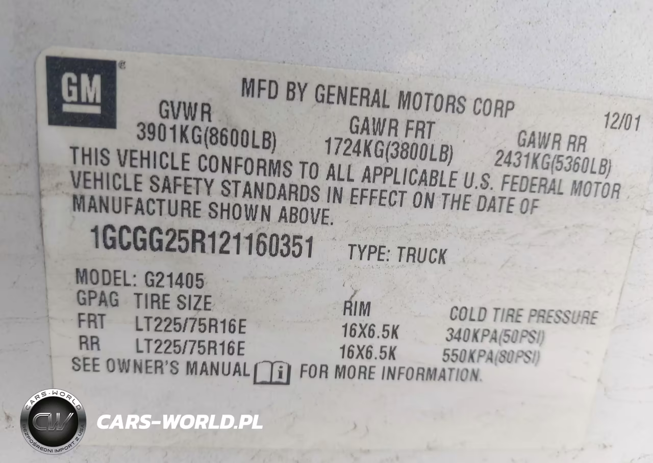 2002 Chevrolet Express VIN:1GCGG25R121160351 - 9
