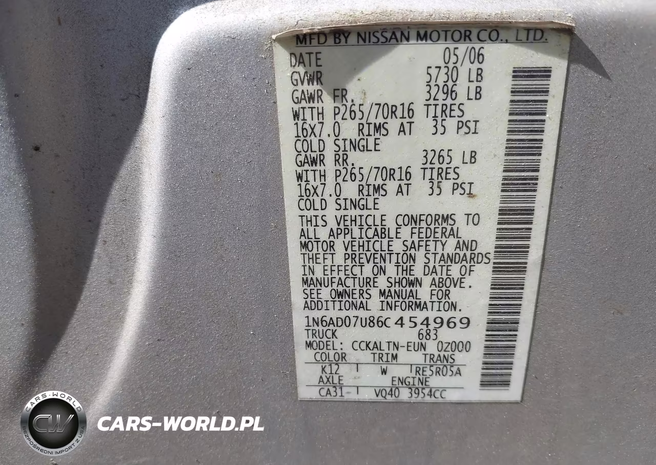 2006 Nissan Frontier Se VIN:1N6AD07U86C454969 - 9