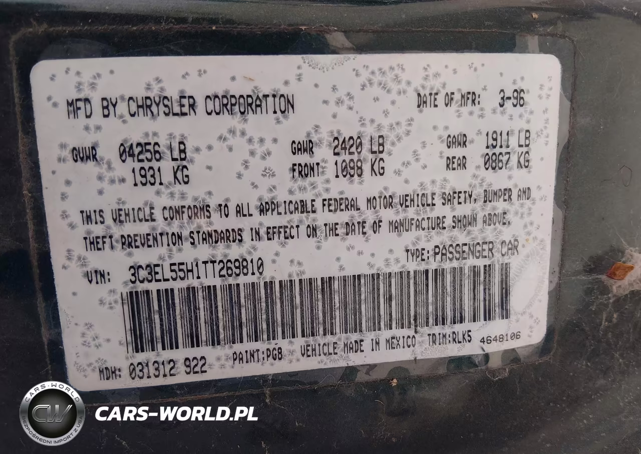1996 Chrysler Sebring Jxi VIN:3C3EL55H1TT269810 - 9